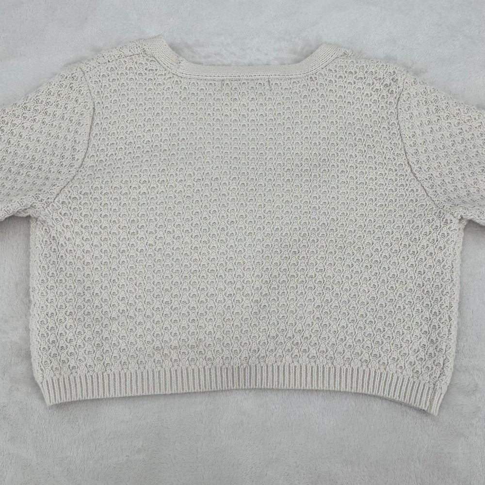 Willow & Wind Cream Pink Floral Applique Cropped Cardigan Sweater, Womens Medium - Picture 5 of 7